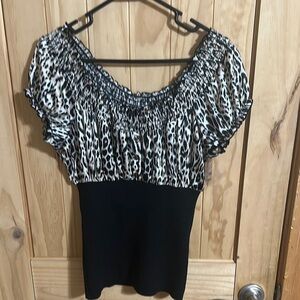 Heart Soul Leopard Spandex Puff Sleeve Blouse